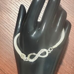 Sterling Silver Infinity Bracelet with Pavé Accents - Silver
